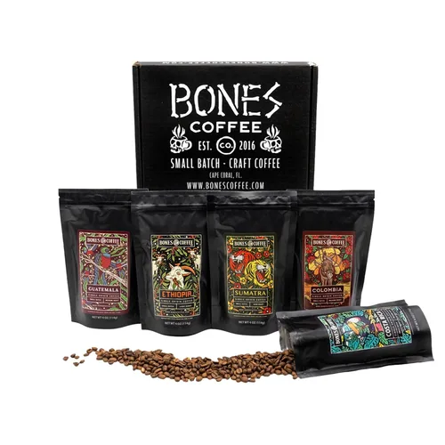 Vista 25 de Bones Coffee Company The Nightmare Before Christmas Caja de Coleccionista 5 Cafés de Sabores Granos de Arábica Bajo en Ácido Tostado Medio Café