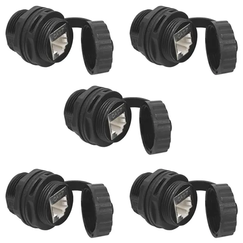 Vista 9 de 5 unids Panel de montaje blindado RJ45 impermeable Cat5/5e/6 8P8C conector Ethernet LAN Cable adaptador de doble cabeza con impermeable/tapa