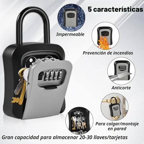 Vista 3 de L Caja de cerradura grande con llave, 4.5"x3.7"x1.5" impermeable Kirsite Lockbox Caja de bloqueo de combinación para llaves al aire libre, caja