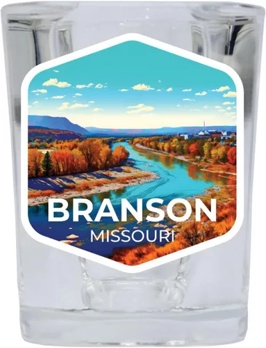 Vista 3 de Branson Missouri Design B Souvenir - Vaso de chupito cuadrado de 2.5 onzas, base azul, paquete de 2