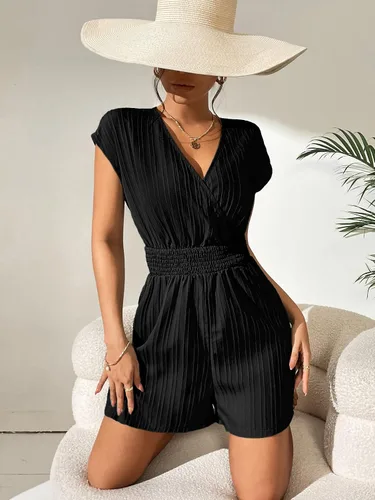 Vista 5 de SOLY HUX Enterizo corto de verano con cuello en V y manga casquillo para mujer