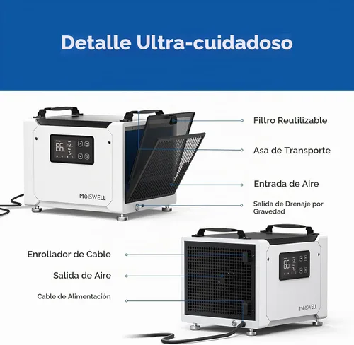 Vista 7 de Deshumidificador comercial de 70 pintas con manguera de drenaje para espacio de arrastre