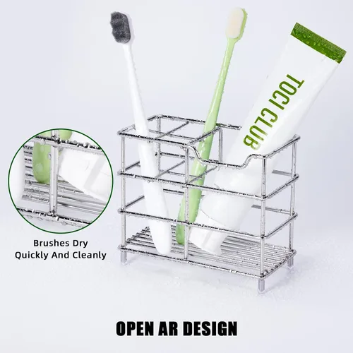 Vista 3 de Soporte para cepillo de dientes de baño de acero inoxidable, soporte eléctrico para pasta de dientes, con 5 ranuras multifuncionales