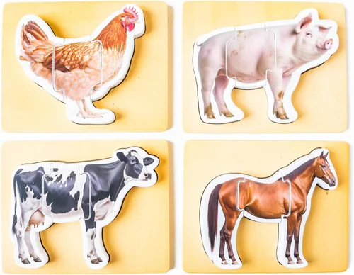 Vista 7 de Rompecabezas de madera Montessori de animales para niños de 2 años en adelante, rompecabezas realista con forma de animal de safari grueso - Juguete