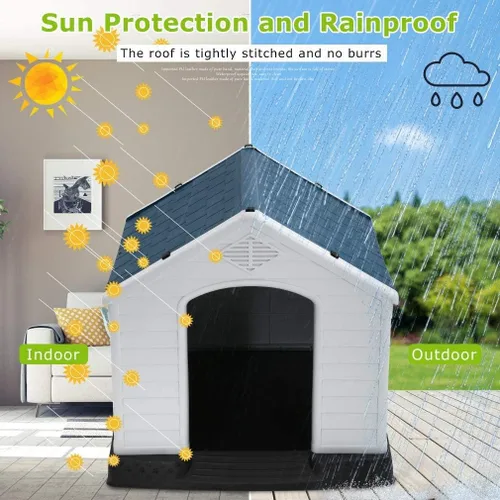 Vista 4 de Casa para perros, casa para perros pequeños y medianos, impermeable, transpirable, de plástico duradero, para interiores y exteriores