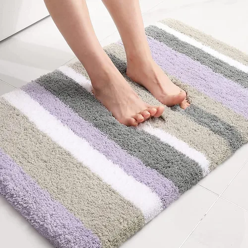 Vista 22 de Buganda - Alfombras de baño de microfibra con rayas, extra gruesas, suaves y peludas, absorbentes, lavables a máquina, para baño, bañera y ducha