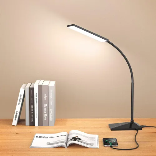 Vista 9 de Vansuny Lámpara de escritorio LED con puerto de carga USB, cuidado de los ojos, 5 modos de color, 6 niveles de brillo, control táctil, cuello