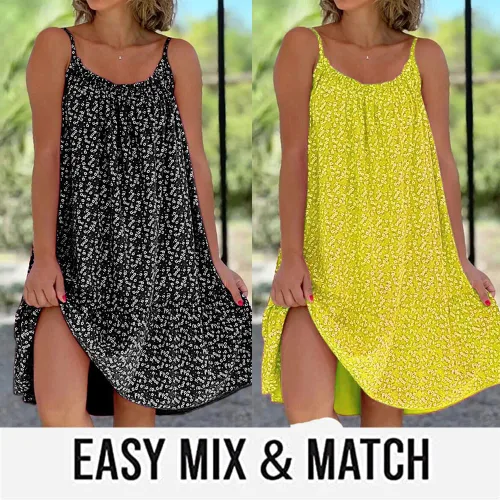 Vista 5 de YSGBYSG CamiBloom - Vestido camisola con estampado floral, mini vestido de verano para mujer, sin mangas, tirantes delgados (M, negro+rojo)