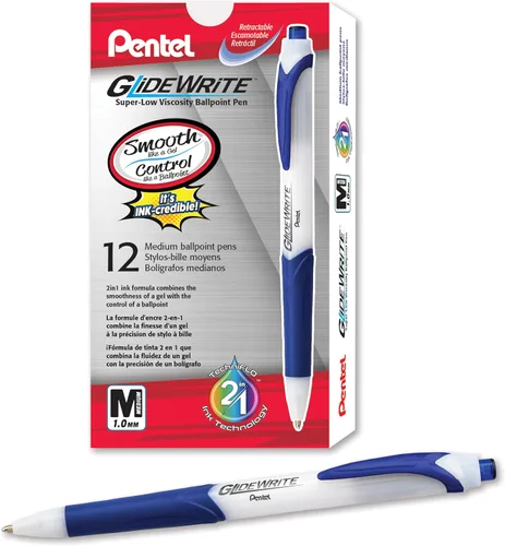 Vista 12 de Bolígrafo Pentel GlideWrite con tinta TechniFlo, (1.0mm) línea media, tinta burdeos, caja de 12 (BX910-BG)