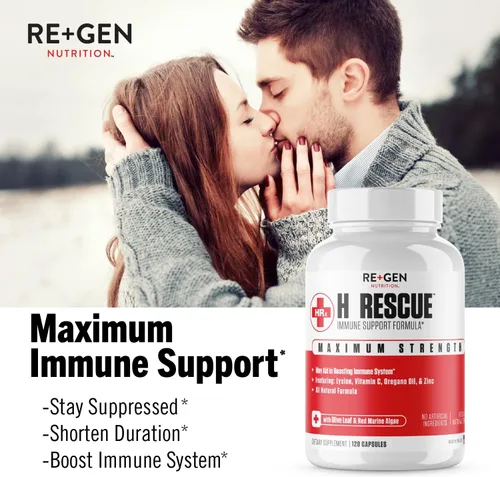 Vista 3 de Re+Gen Nutrition H Rescue Suplemento de apoyo inmunológico para adultos, cápsulas con zinc, vitamina C, aminoácido de lisina L y aceite de orégano