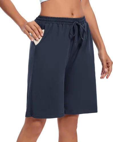 Vista 2 de ASIMOON - Bermudas para mujer, pantalones cortos de gimnasio, pantalones cortos deportivos sueltos, pantalones cortos de yoga largos, pantalones