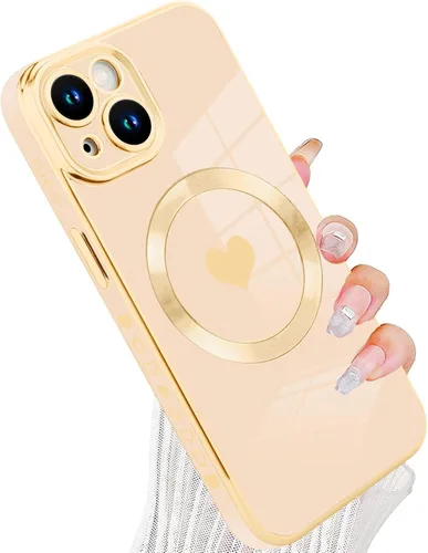 Vista 57 de tharlet Funda Magnética para iPhone 11 [Compatible con Magsafe] Lindo Corazón de Amor de Lujo Chapado Borde Dorado Parachoques con Lente de Cámara