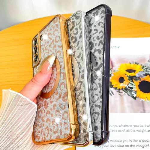 Vista 5 de Fiyart Funda diseñada para Samsung Galaxy S21, compatible con MagSafe Cheetah Print Plate, protección de cámara, transparente, magnética