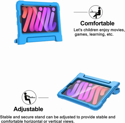 Vista 2 de Funda infantil para iPad Mini 7 (A17 Pro) 2024 y 6 (A15) 2021, 8.3 pulgadas de 6ª/7ª generación con protector de pantalla, soporte de mango a prueba