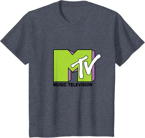 Vista 90 de Camiseta de tratamiento de relleno con logotipo MTV verde lima y morado, Negro, S Azul Marino