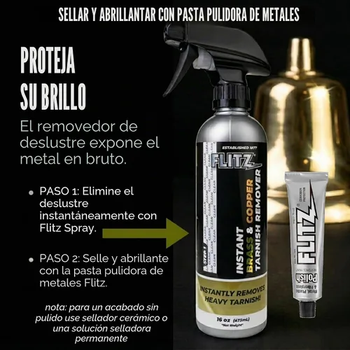 Vista 7 de Botella rociadora Flitz removedor instantáneo de manchas en latón y cobre, Marrón claro