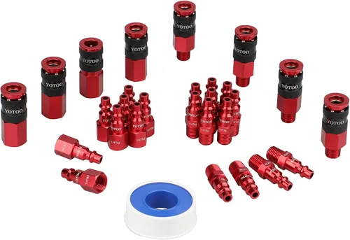 Vista 7 de YOTOO Kit de Acoplador de Aire Universal y Enchufe Industrial, 15 Piezas de Accesorios de Manguera de Aire de Conexión Rápida de Aluminio Duraderos