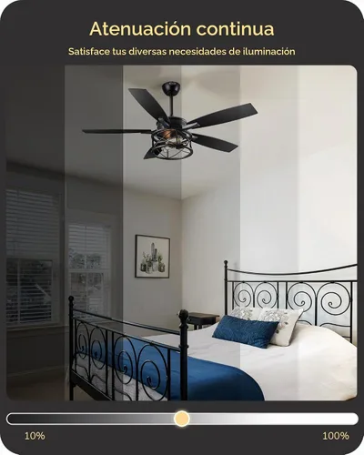 Vista 3 de EDISHINE - Ventilador de techo de granja negro de 42 pulgadas con luces, control remoto, regulable, 6 velocidades, 5 aspas de madera, motor