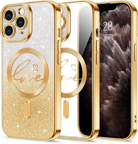 Vista 32 de Hython Funda para iPhone Air con purpurina, compatible con MagSafe Love Heart fundas magnéticas transparentes para teléfono para mujeres y niñas