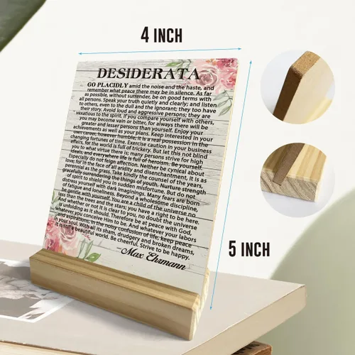 Vista 2 de Desiderata Poem - Placa rústica para decoración de escritorio, con soporte de madera, cita motivacional, letrero decorativo de madera