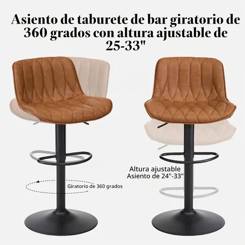 Vista 3 de FIRAVOE Juego de 3 taburetes de bar giratorios, taburetes de bar de altura de mostrador marrón con respaldo, taburete de bar ajustable de 25 a 33