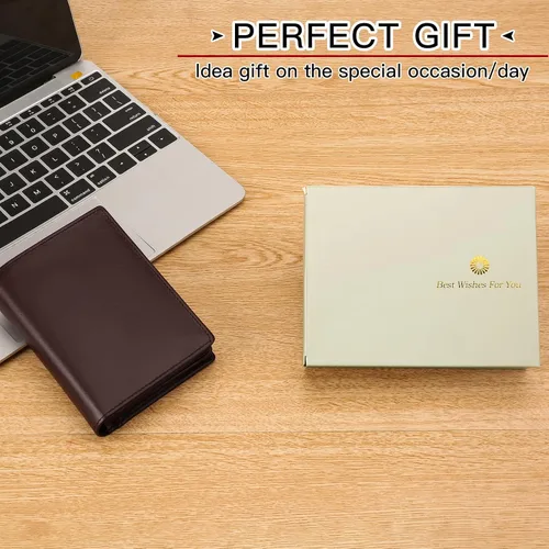 Vista 5 de GOIACII Carteras para hombres de gran capacidad de cuero genuino RFID plegable hombres billeteratitular de la tarjeta de crédito con ventana