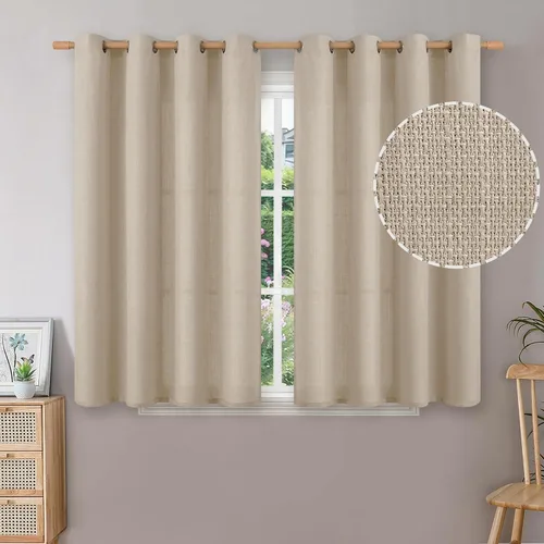 Vista 124 de BGment Cortinas de Lino Beige de 63 Pulgadas de Largo 2 Paneles - Tratamientos para Ventanas con Textura de Arpillera Filtrantes de Luz Cortinas