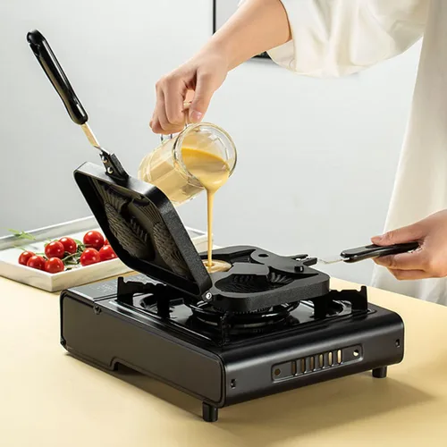 Vista 6 de ZOOFOX Molde para pastel Taiyaki en forma de pez, sartén para freír con revestimiento antiadherente con mango largo, molde para hornear panqueques