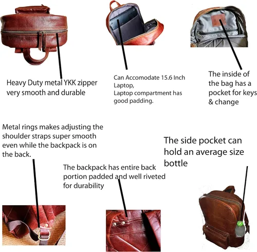 Vista 2 de Jaald Mochila de piel marrón de 18 pulgadas para ordenador portátil, resistente al agua, casual, mochila de viaje, cómoda y ligera, para senderismo