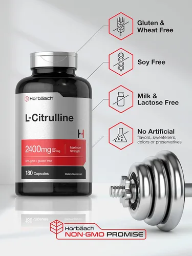 Vista 4 de Horbaach L Citrulina Suplemento para hombres y mujeres 2400 mg 180 cápsulas Máxima fuerza y forma libre Sin OMG, sin gluten