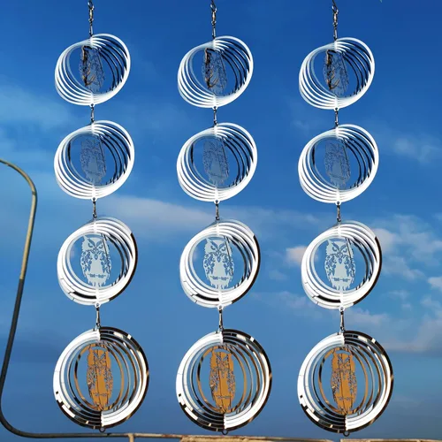 Vista 3 de DJUAN - Juego de 12 discos de miedo de búho y pájaro brillante para decoración de jardín al aire libre Stainless Steel Bird Reflectors, bird