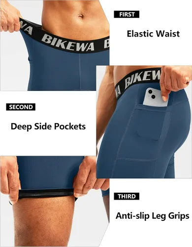 Vista 5 de Bikewa Pantalones cortos de ciclismo acolchados 3D para hombre, ropa interior de ciclismo de montaña para bicicleta MTB con bolsillos laterales