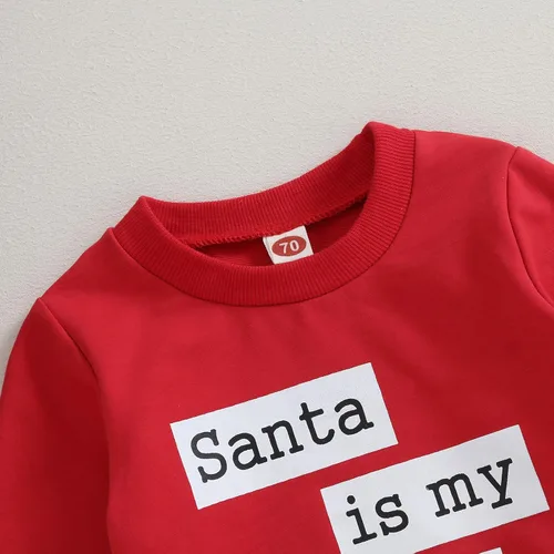 Vista 3 de BOIBOKOKO Traje de Navidad para bebé niño pequeño, sudadera con texto en inglés "Santa Is My Bestie", pantalones deportivos de color sólido, ropa