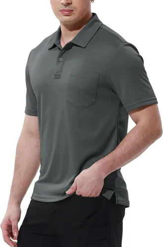 Vista 4 de BGOWATU Camisas polo de manga corta con cuello para hombre, camisas de golf de secado rápido con bolsillo
