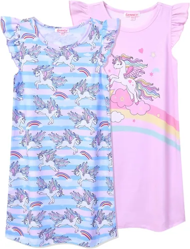 Vista 8 de QPANCY Paquete de 2 camisones para niñas, pijamas con mangas con vuelo, vestidos de noche de princesa, ropa de dormir de algodón