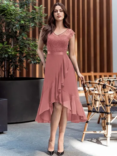 Vista 4 de Miusol Vestido de dama de honor elegante con cuello en V y encaje floral retro para mujer
