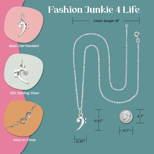 Vista 2 de FashionJunkie4Life Colgantes de plata de ley con dije de clave de agudos y base para mujer