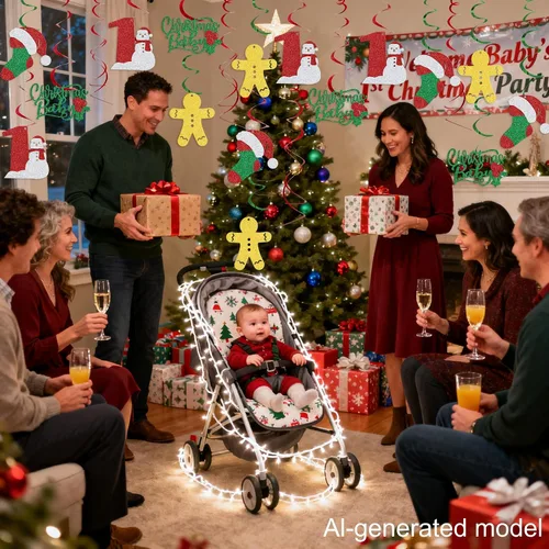 Vista 3 de 16 piezas de decoración de techo de cumpleaños de Navidad – 1er cumpleaños de Navidad – Remolinos colgantes de Navidad