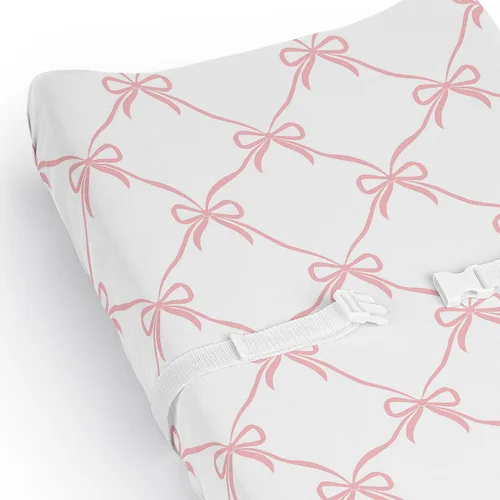 Vista 4 de Sweet Jojo Designs Funda para cambiador de bebé (lazos rosados) para niñas, funda para cambiador de mesa de pañales para bebés/recién nacidos