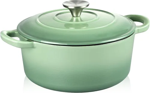 Vista 12 de TeamFar Horno holandés de hierro fundido esmaltado, olla pequeña de 3 cuartos de galón con tapa, olla de hierro fundido resistente para hornear pan