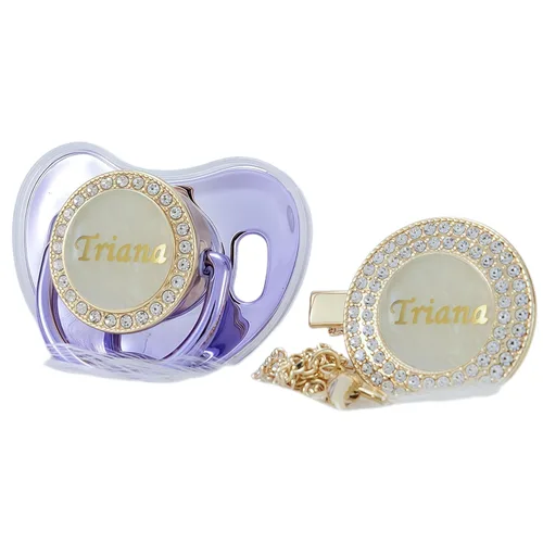 Vista 15 de Set de clip para chupete y chupete bling personalizado con cualquier nombre (Negro)