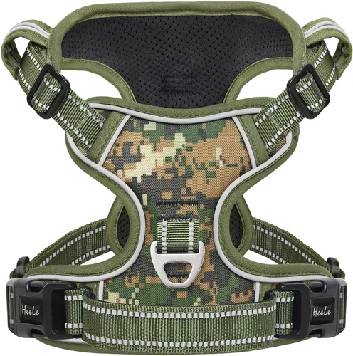 Vista 33 de HEELE Arnés para perro pequeño sin tirones con mango suave, arnés reflectante ajustable, color negro, XS Reflective Front Clip Vest with Control