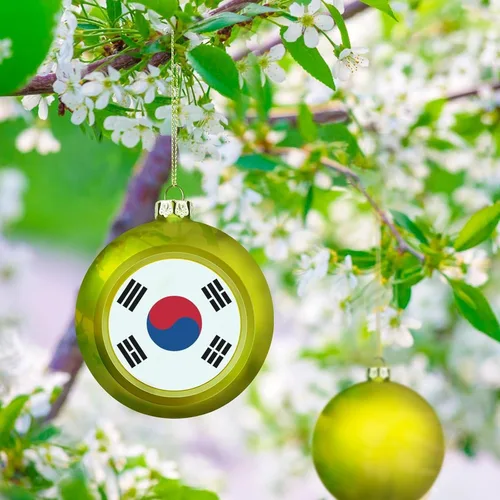 Vista 5 de Adornos de bolas de Navidad con bandera de Corea del Sur para Navidad, bolas de Navidad de estilo dorado para decorar 1 unidad