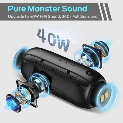 Vista 2 de Monster S320 Altavoz Bluetooth, 40W True Wireless, Efecto de Sonido Estéreo 360°, IPX7 Impermeable, 32 Horas de Tiempo de Reproducción, Adecuado