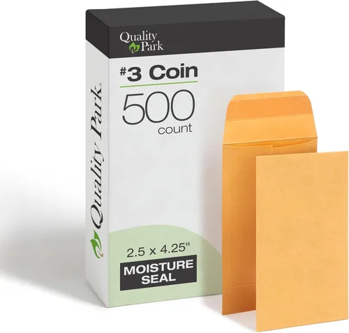 Vista 7 de Quality Park Sobres de monedas de 2-1/2 x 4-1/4, sobres de monedas #3, paquete de 500, con solapa engomada, papel kraft marrón de 28 libras