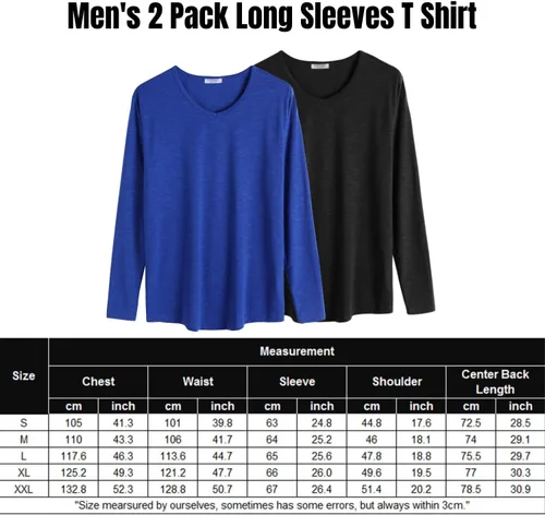 Vista 6 de COOFANDY Paquete de 2 camisetas de manga larga con cuello en V para hombre, ajuste atlético
