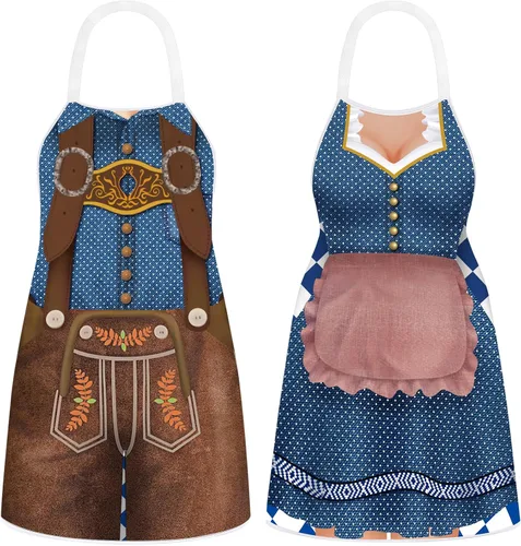 Vista 11 de Hillban 2 delantales de Oktoberfest para mujeres y hombres, delantal alemán para disfraz de Oktoberfest para parejas, cocinar, barbacoa, regalos