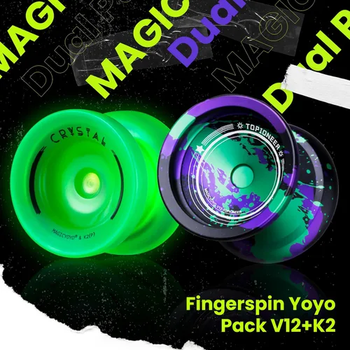 Vista 2 de MAGICYOYO Responsive Yoyos - Paquete de 2 yoyos de metal V12 + yoyo de plástico K2 verde brillante, yoyo profesional para niños, yoyo de doble