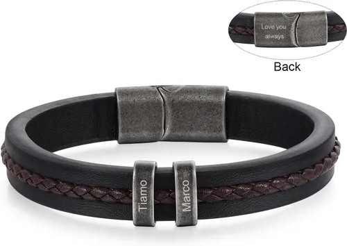 Vista 8 de Pulseras personalizadas con nombre para hombre, pulsera de cuero para hombre con 2-5 nombres de niños, regalos personalizados para papá, esposo, hijo