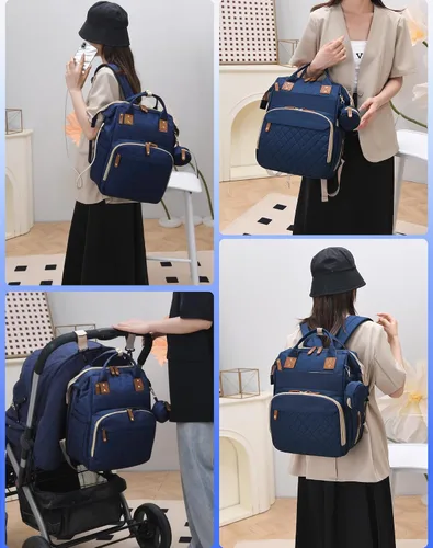 Vista 6 de Bolsa de pañales con cambiador, mochila de pañales 3 en 1 para bebé, Azul